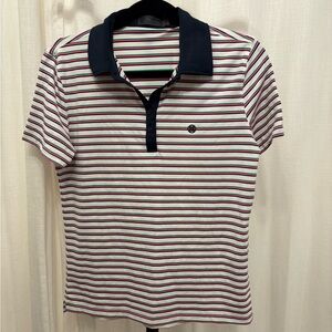 G Fore Golf Polo - White, Pink and Blue Stripes - Medium NWT